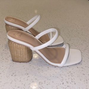 White Pump Sandals Rectangular Three Inch Heels with Braided Finish - Size 5